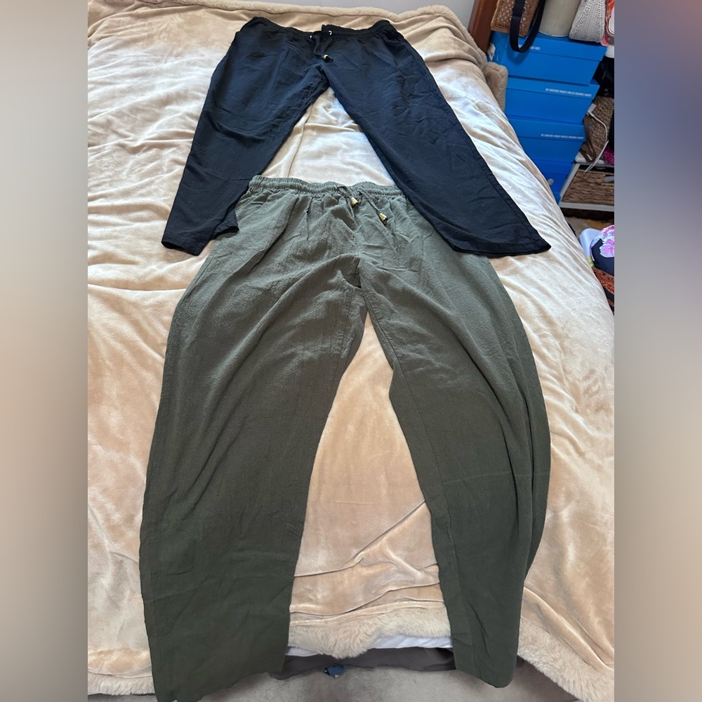 Linen Black and Olive Linen Pants Medium